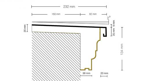 Méretezett keresztmetszeti rajz – komplett Pécel 124 párkány