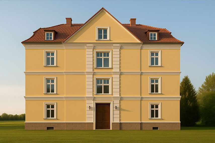 Harmonikus homlokzatkialakítás párkányprofilokkal