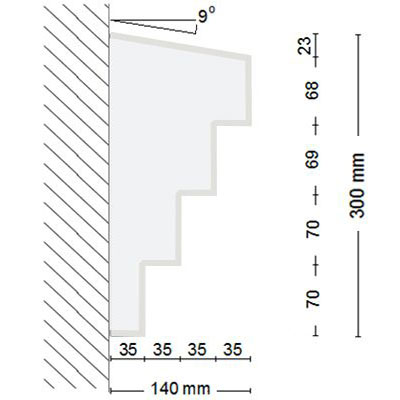 Monor 128 párkányprofil keresztmetszete